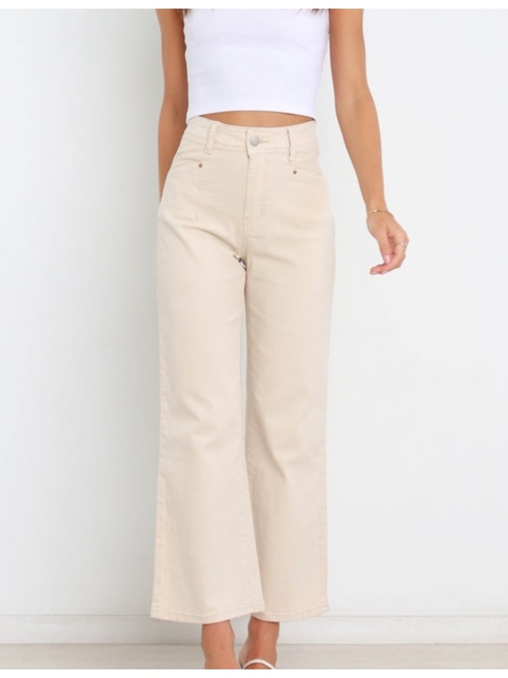 Petal & Pup Georgette High-Waisted Cropped Pants Cream Large L